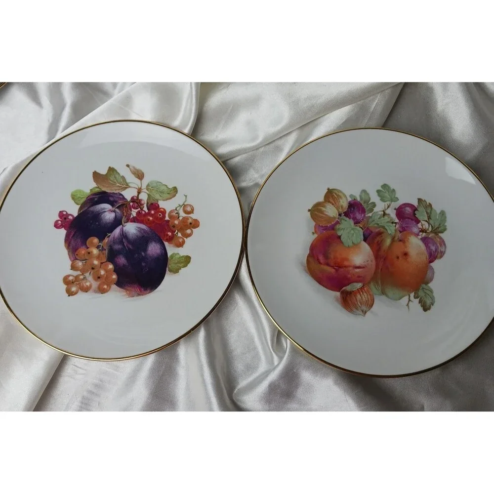 VINTAGE SCHUMANN MADE IN GERMANY FRUIT DESIGN GOLD TRIM 7 1/4'' PLATE LOT OF 6